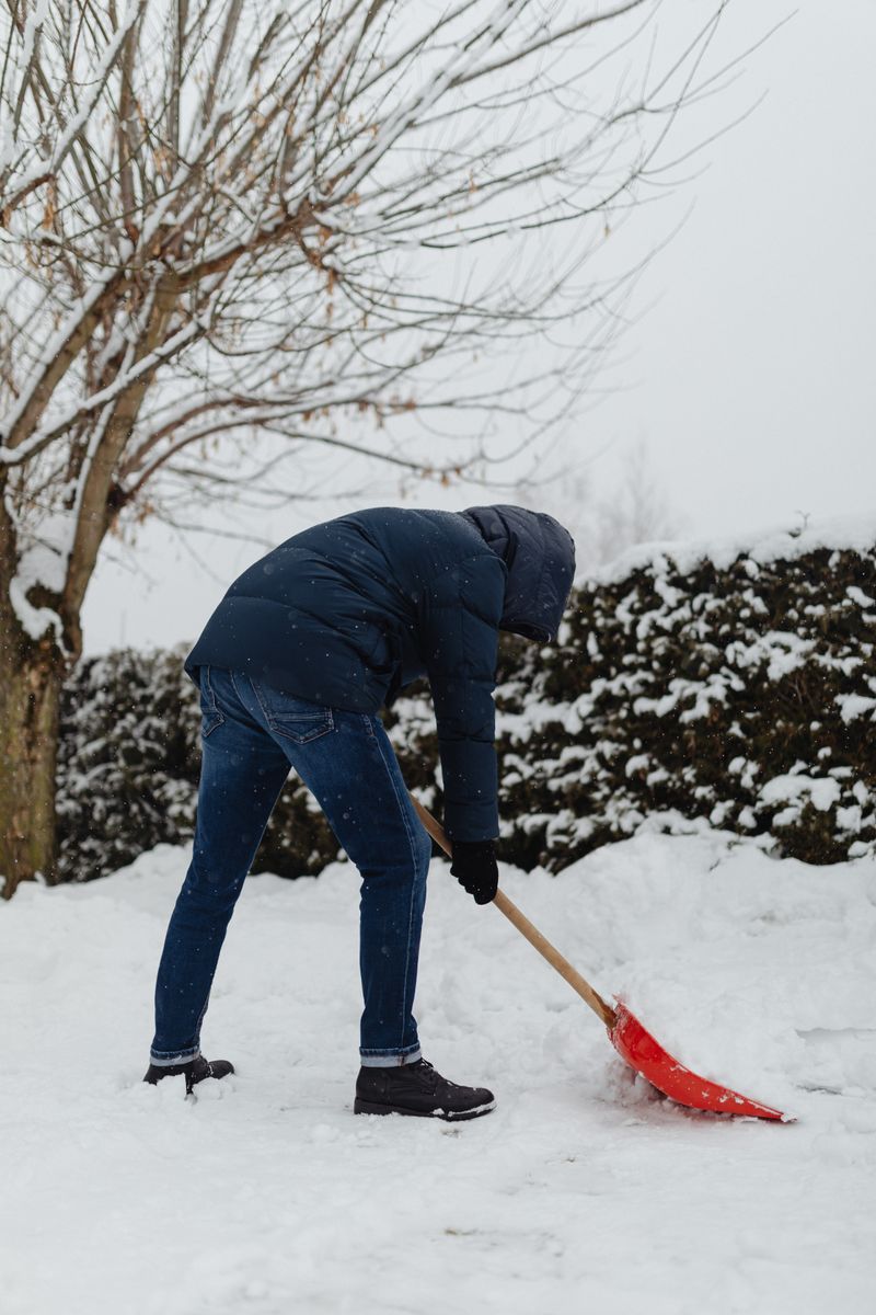 Man shoveling snow from a driveway in winter — back-pain prevention, Minnesota